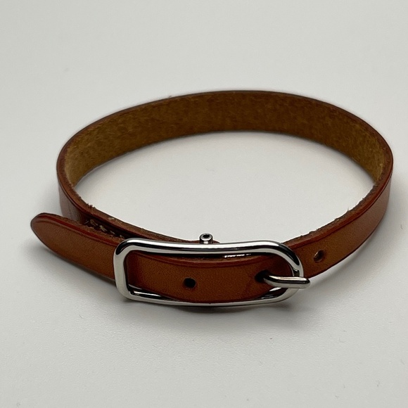 Hermes BeHapi Simple Tour Men's Leather Bracelet w/ Silver Buckle - Pre-owned